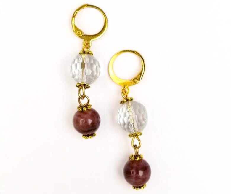 Ķiršu kvarca un kalnu kristāla auskari