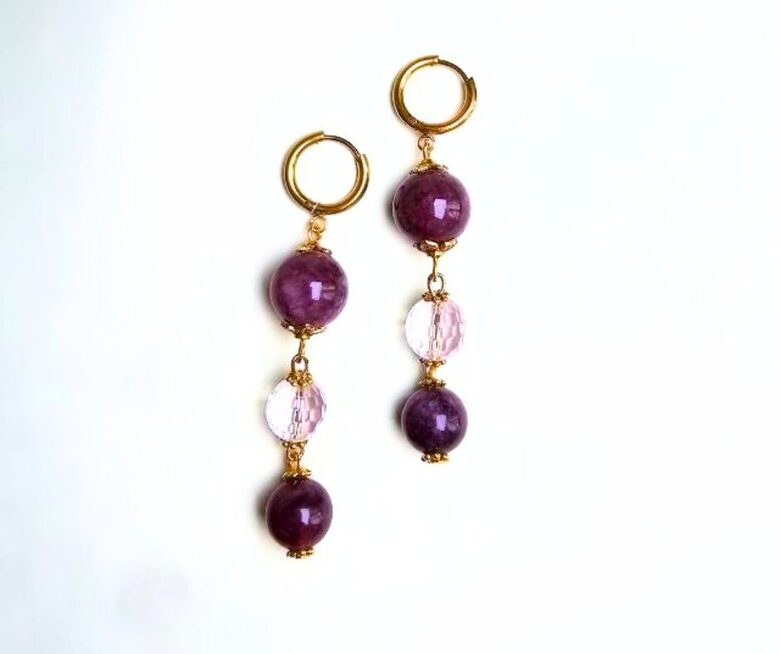 Lepidolīta garie auskari