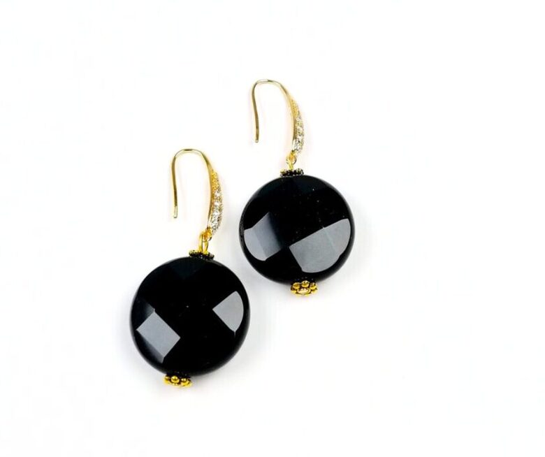 Melnā oniksa auskari/ slīpēta pērle