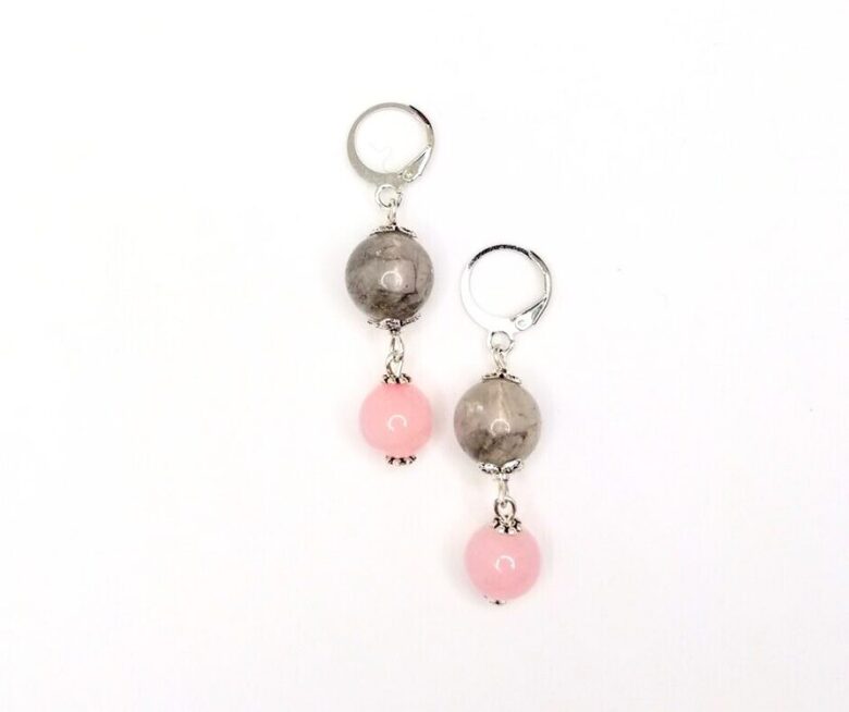 Rozā un pelēkā kvarca auskari