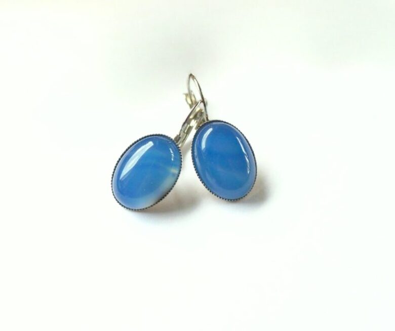 Zilā ahāta auskari /ovāli/