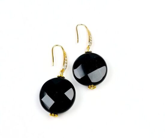 Melnā oniksa auskari/ slīpēta pērle