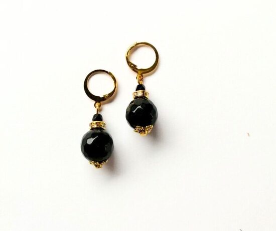 Melnā oniksa auskari/ slīpēta pērle/