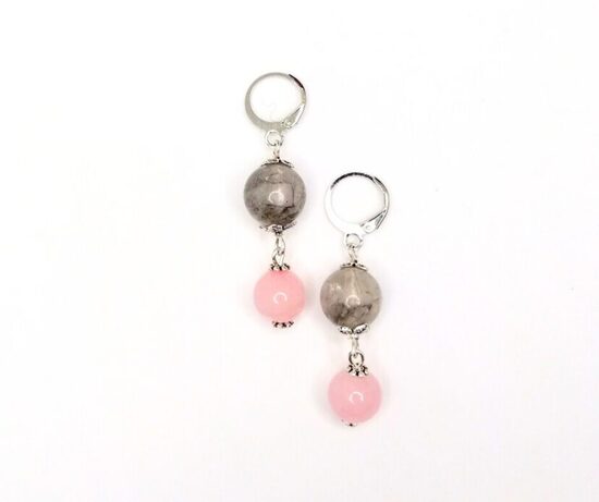 Rozā un pelēkā kvarca auskari